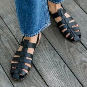 Jenni Kayne  Leather Lake Sandal in Black Size 38 Fisherman style NEW NO TAGS